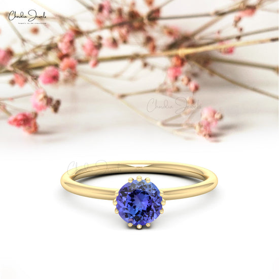 Single Stone Ring In Solid 14k Gold Genuine 0.81ct Tanzanite Gemstone Modern Ring For Gift