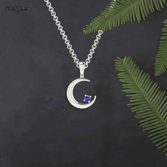 Natural Blue Tanzanite Crescent Pendant 2mm Round Gemstone Dainty Pendant 14k Real Gold Summer Jewelry For Gifts