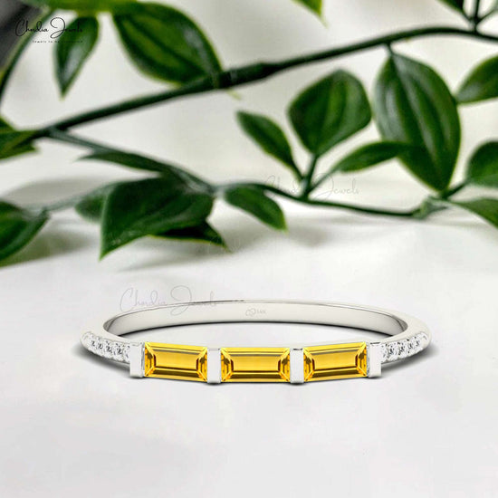 14k Gold Genuine Citrine And Diamond Dainty Stacking Ring For Birthday