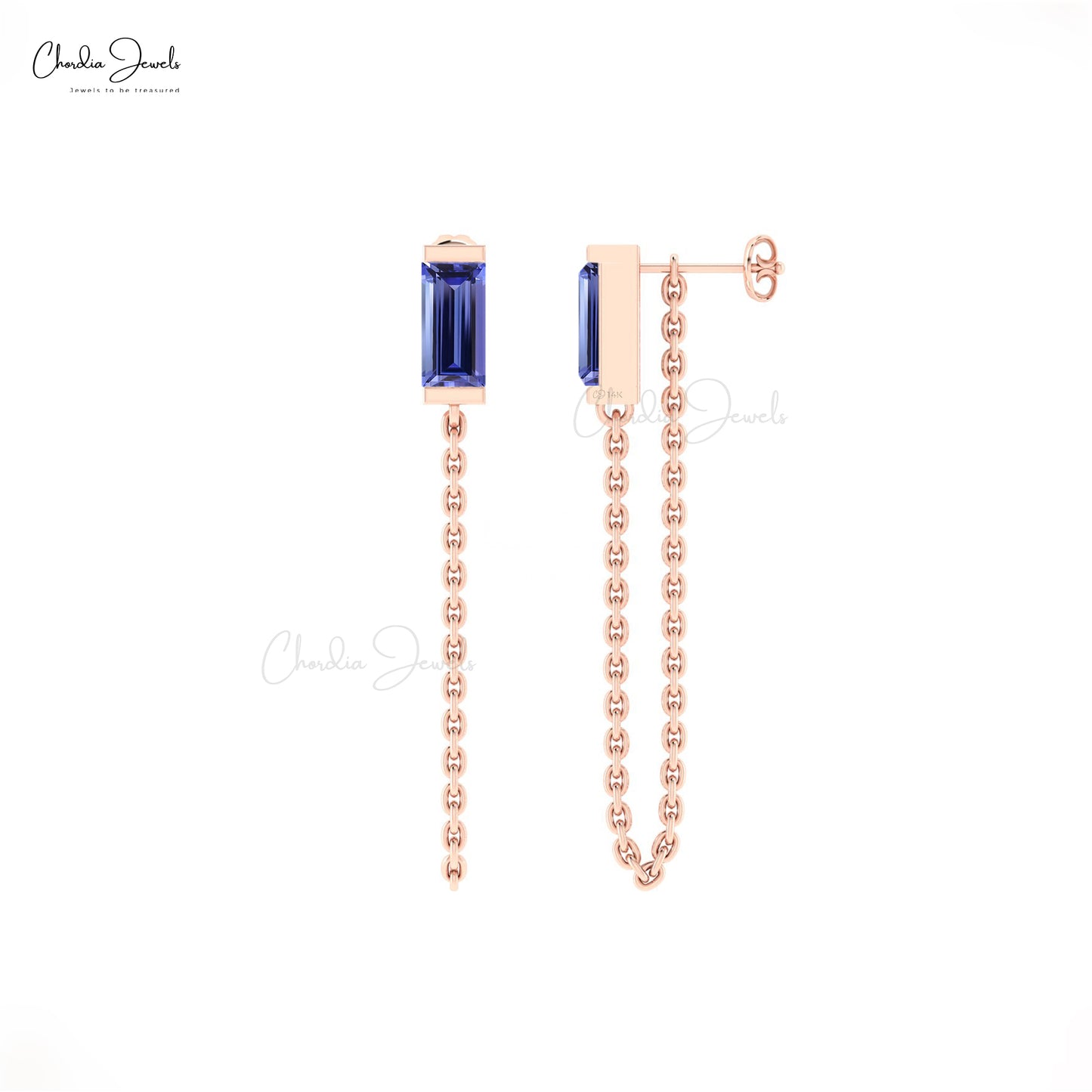 tanzanite long chain earrings