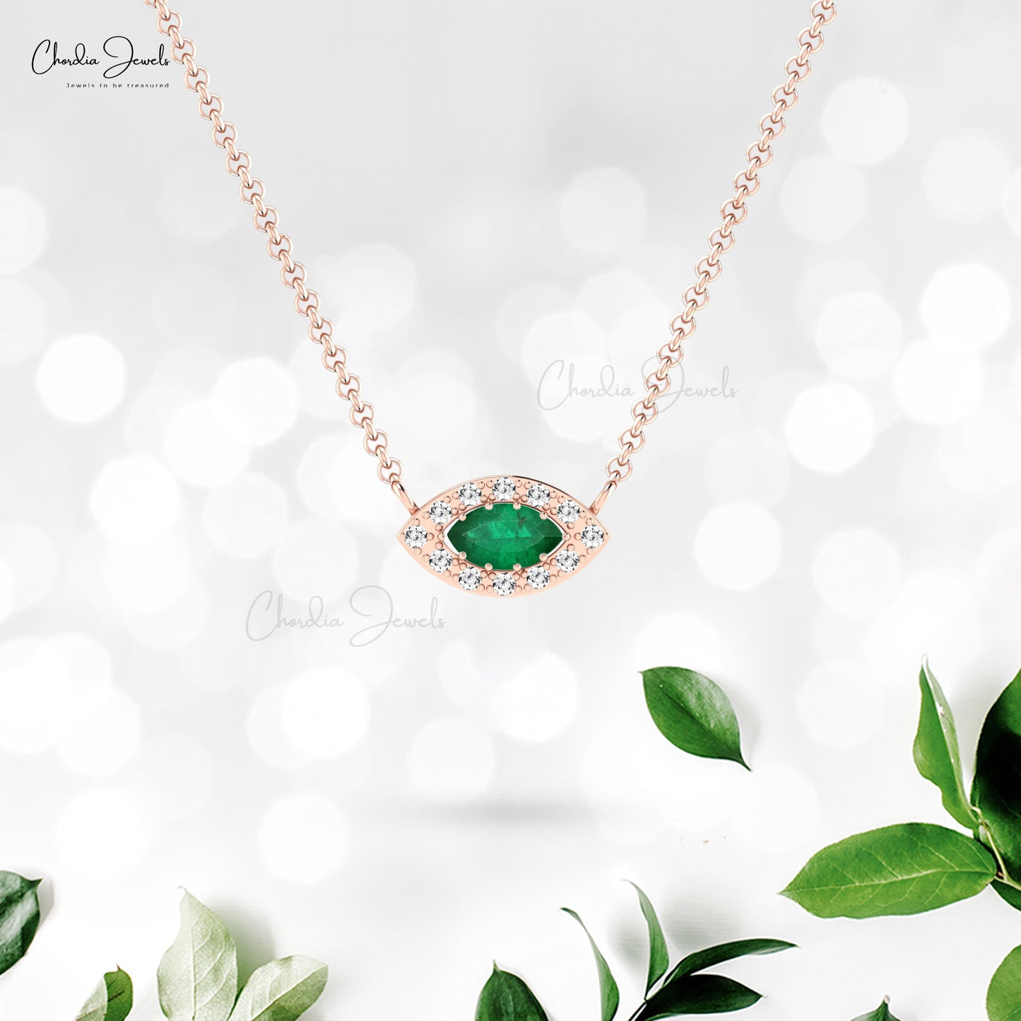 Customized Natural White Diamond Halo Necklace Pendant in Real 14k Gold Marquise Shape Green Emerald Gemstone Pendant Jewelry For Wife