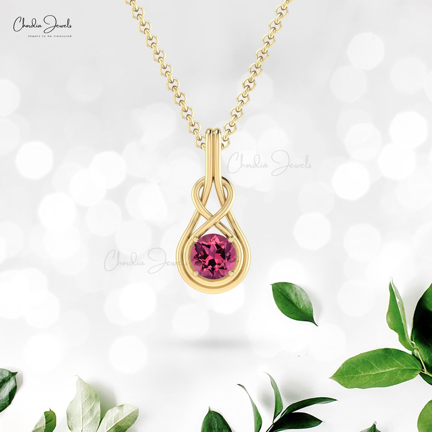 October Birthstone Natural Pink Tourmaline Solitaire Pendant Brilliant Round Cut 6mm Gemstone Pendant 14k Solid Gold Pendant For Women's