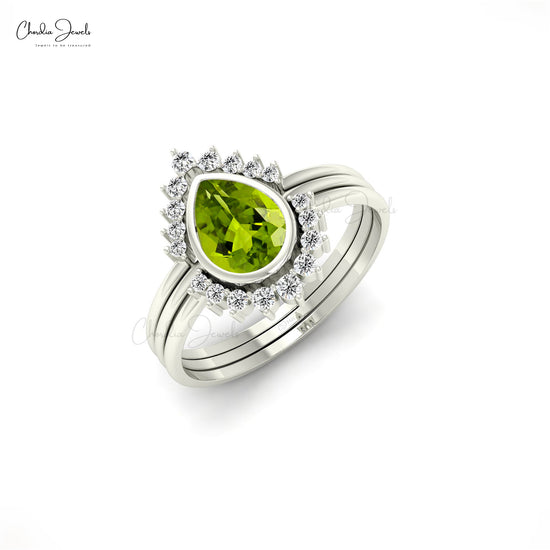 14k Gold Peridot Stackable Ring with Genuine Diamonds August Birthstone Handcrafted Ring
