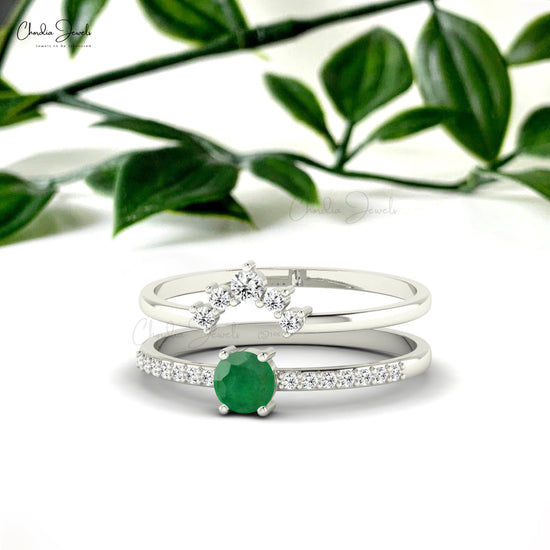 Stackable Ring With 0.23ct Emerald Gemstone 14k Solid Gold Diamond Eternity Band For Gift