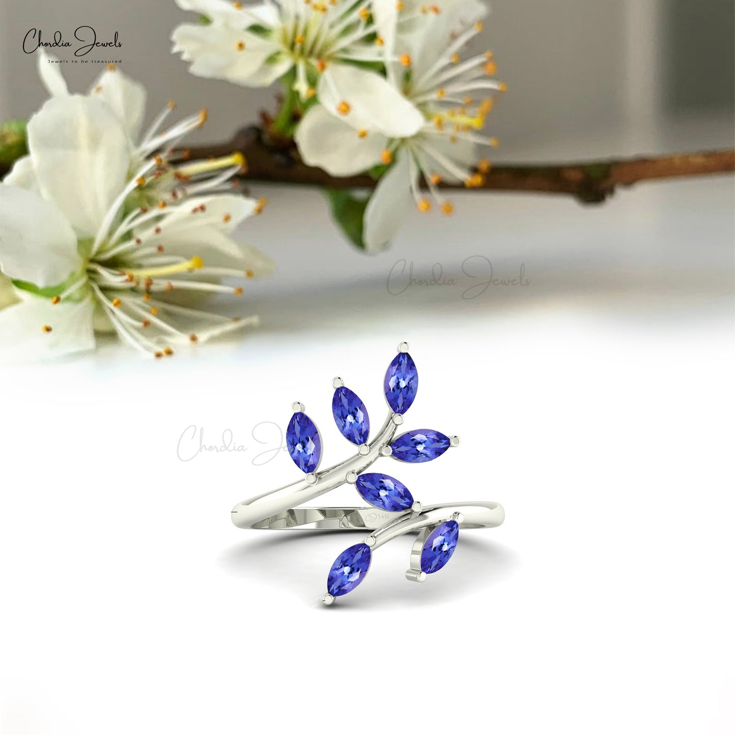 Real Blue Tanzanite Leaf Ring 14k Real Gold Prong Set Fiance Ring 5x2.5mm Natural Marquise Cut Gemstone Vintage Fine Jewelry For Her