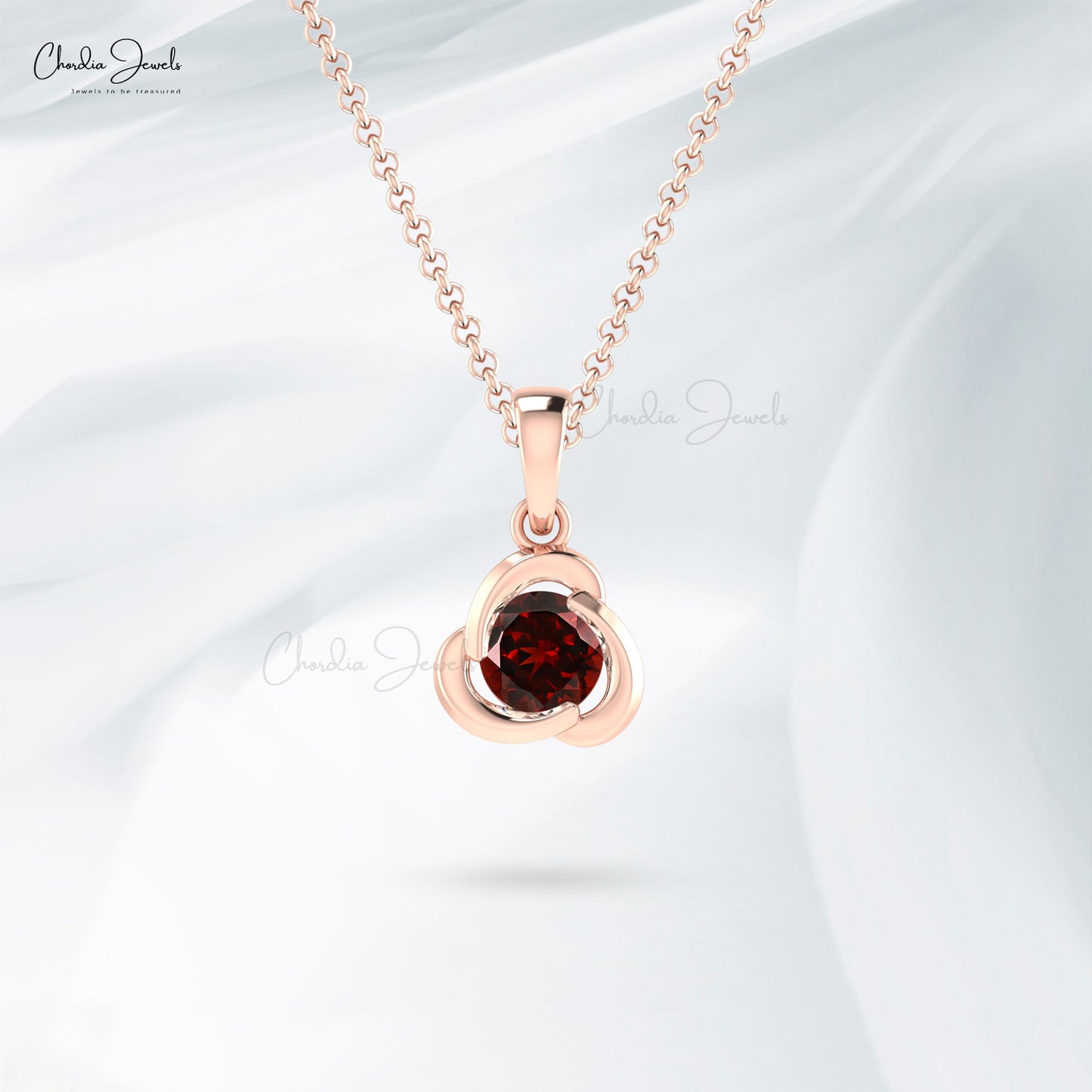 Natural Garnet Solitaire Pendant 14k Solid Gold 1.27Ct Round Gemstone Dainty Jewelry For Gift