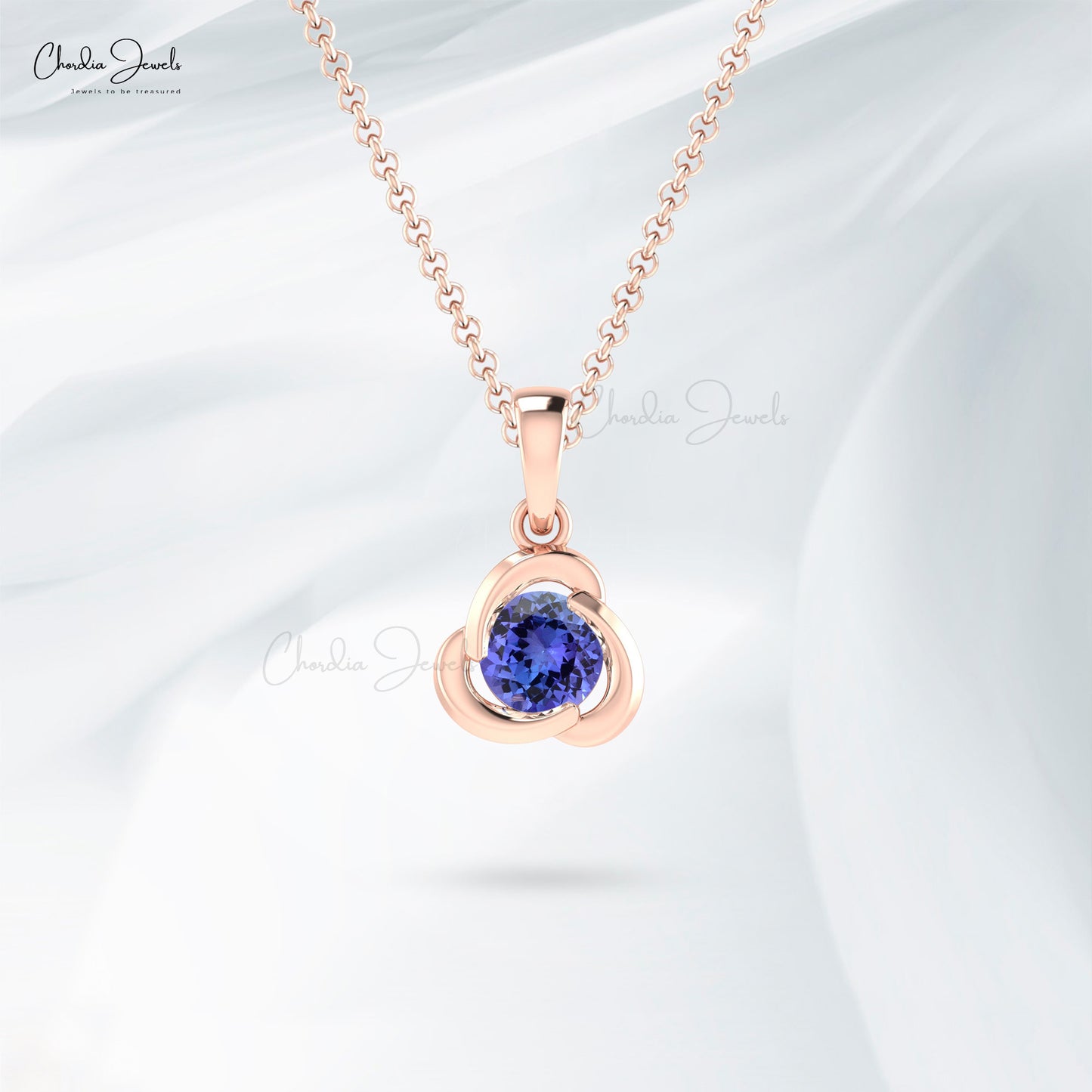 Real Blue Tanzanite Twisted Pendant 14k Real Gold December Birthstone Pendant 7mm Round Cut Genuine Gemstone Jewelry For Anniversary Gift