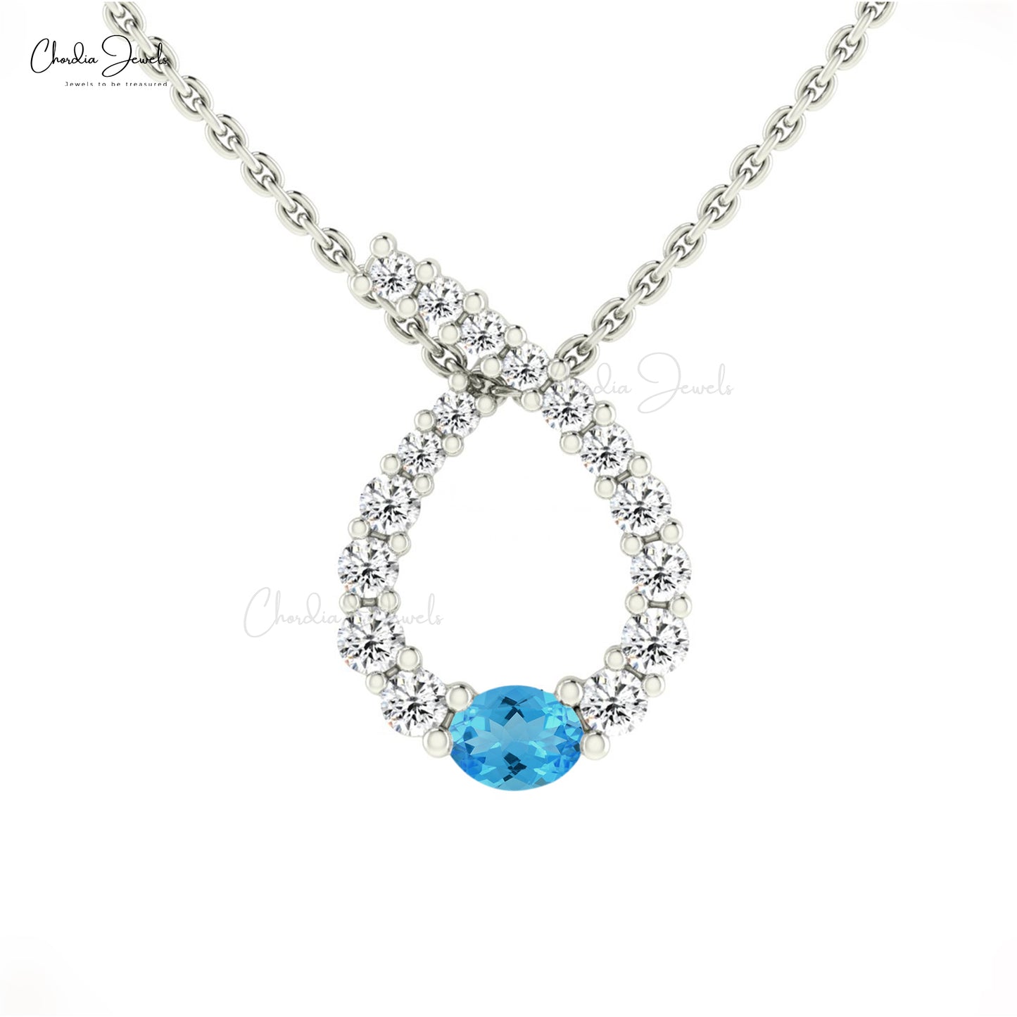 Swiss Blue Topaz And Diamond Pendant For Women