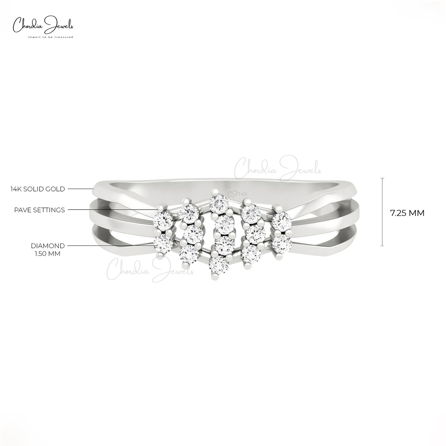 Genuine White Diamond Split Shank Ring 14k Solid Gold Dainty Ring For Anniversary Gift