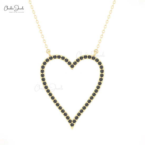 Natural 0.75CT Black Diamond Open Heart Necklace 14k Solid Gold Dainty Pendant For Wife