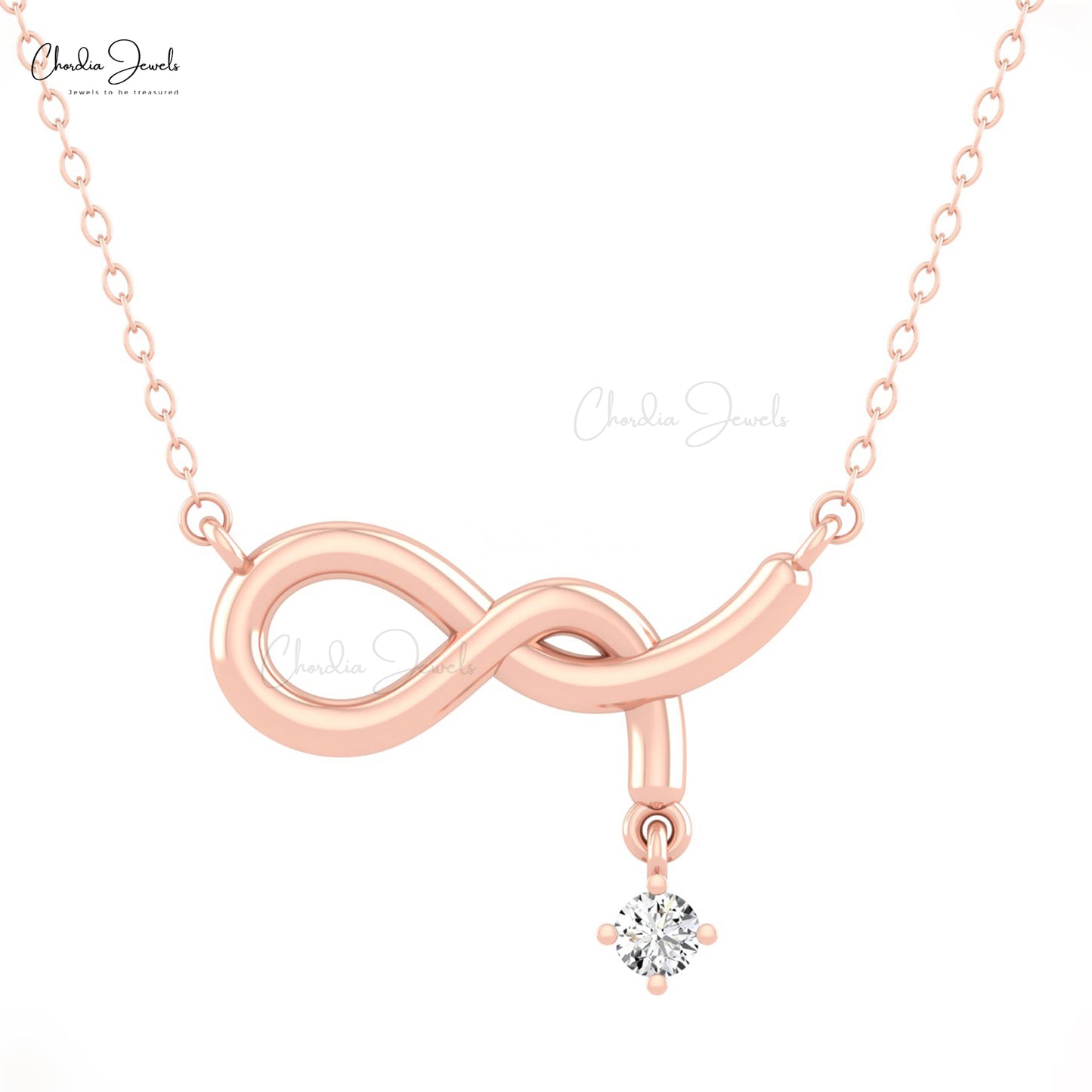 Genuine 3mm White Diamond Infinity Necklace 14k Solid Gold Unique Jewelry For Women