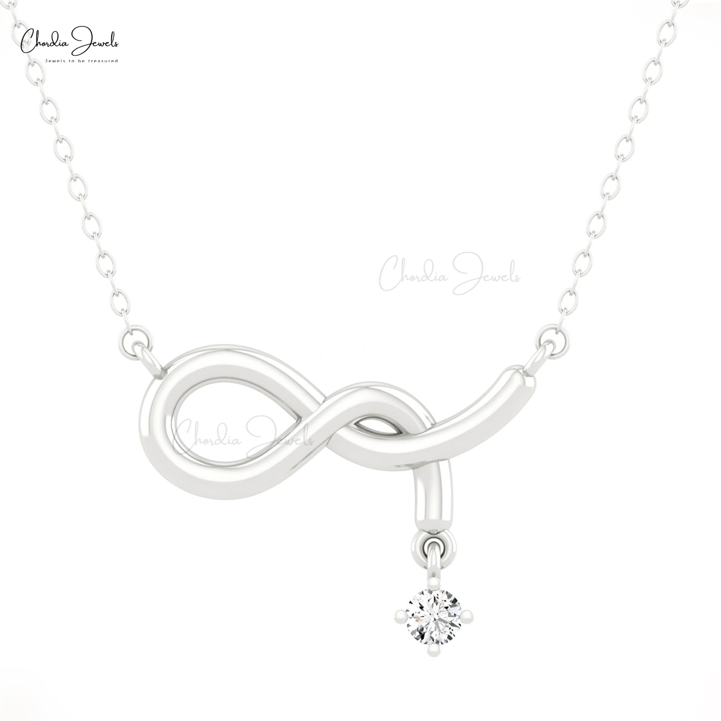 Genuine 3mm White Diamond Infinity Necklace 14k Solid Gold Unique Jewelry For Women