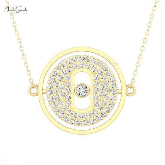 Natural White Diamond Lucky Move Necklace 14k Solid Gold Moving Stone Pendant For Gift