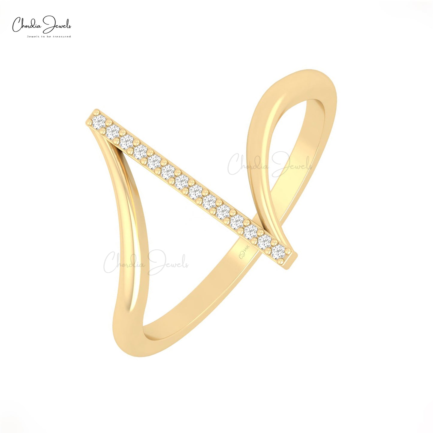 Genuine White Diamond Bar Ring in 14k Solid Gold Delicate Round-Cut Diamond Ring For Gift