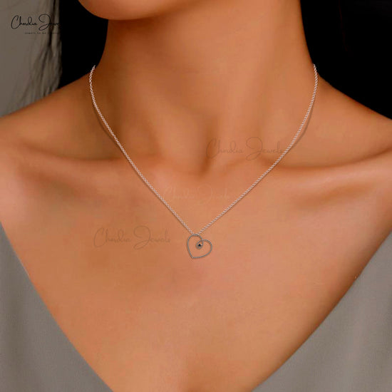Dazzling Black Diamond Solitaire Necklace 14k Real Gold Open Heart Necklace For Gift