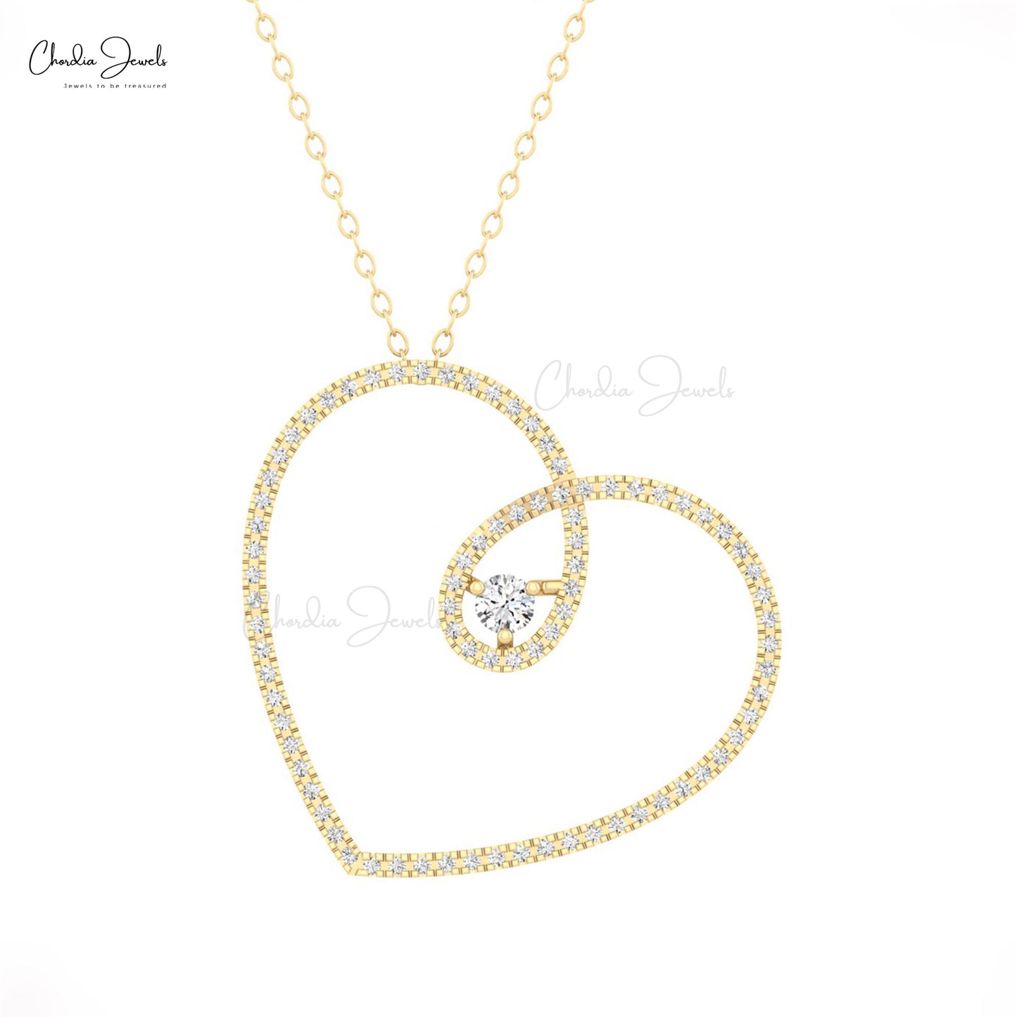 Genuine 0.44ct White Diamond Open Heart Necklace 14K Solid Gold Eternity Necklace For Love