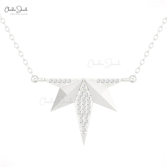 Authentic 0.16ct White Diamond Starburst Necklace 14k Solid Gold Unique Necklace For Gift