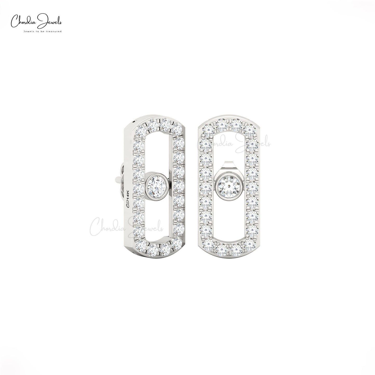 Round Cut Move Uno Studs in 14k Solid Gold with White Diamond earrings
