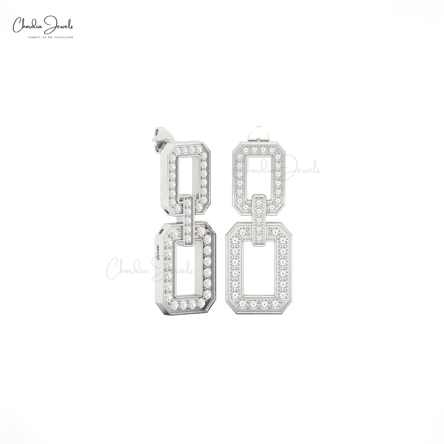 14k solid gold dainty link chain earrings with G-H diamonds / push back design /   Chordia Jewels / Diamond Earrings