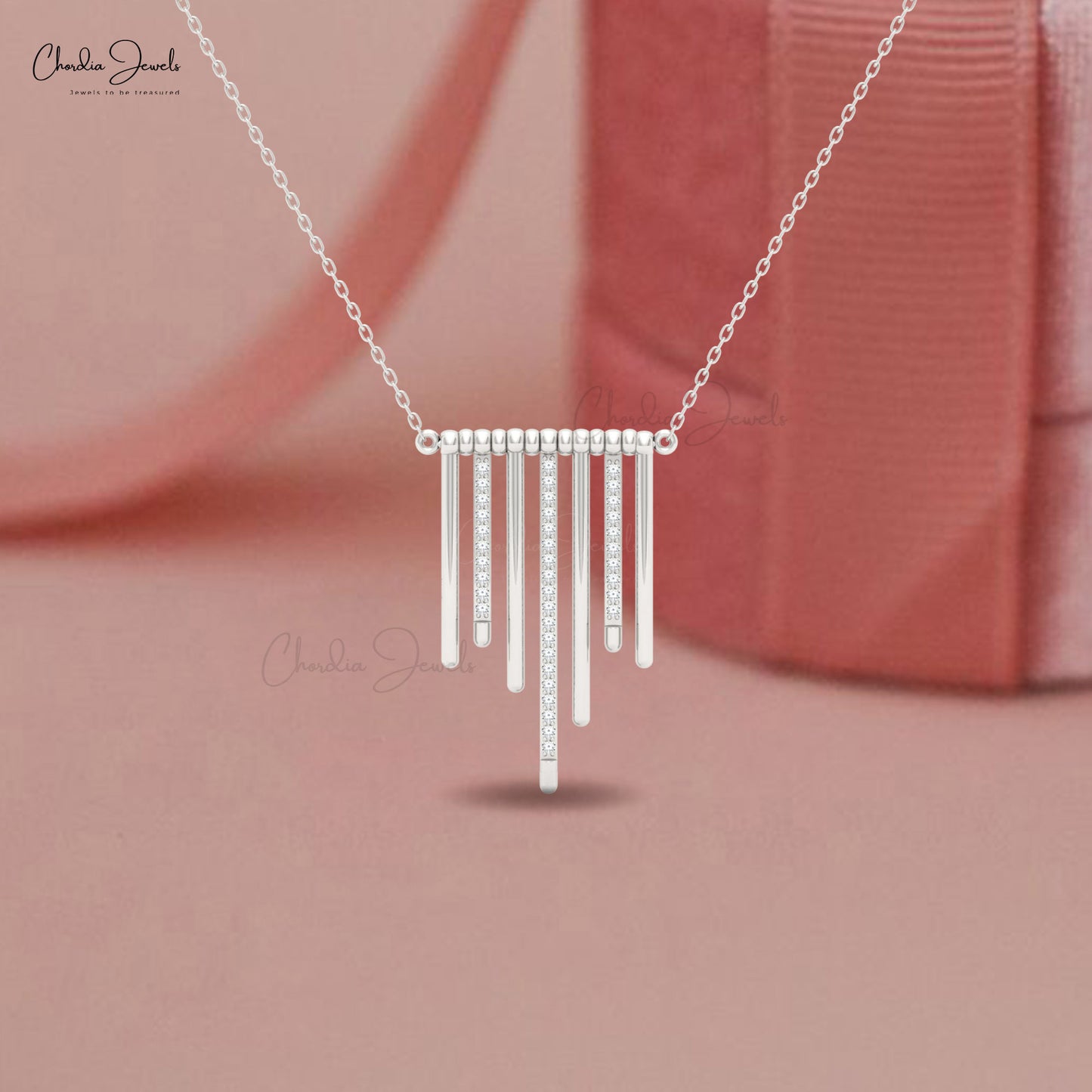 Gold multi-bar pendant necklace with white diamonds by chordia jewels