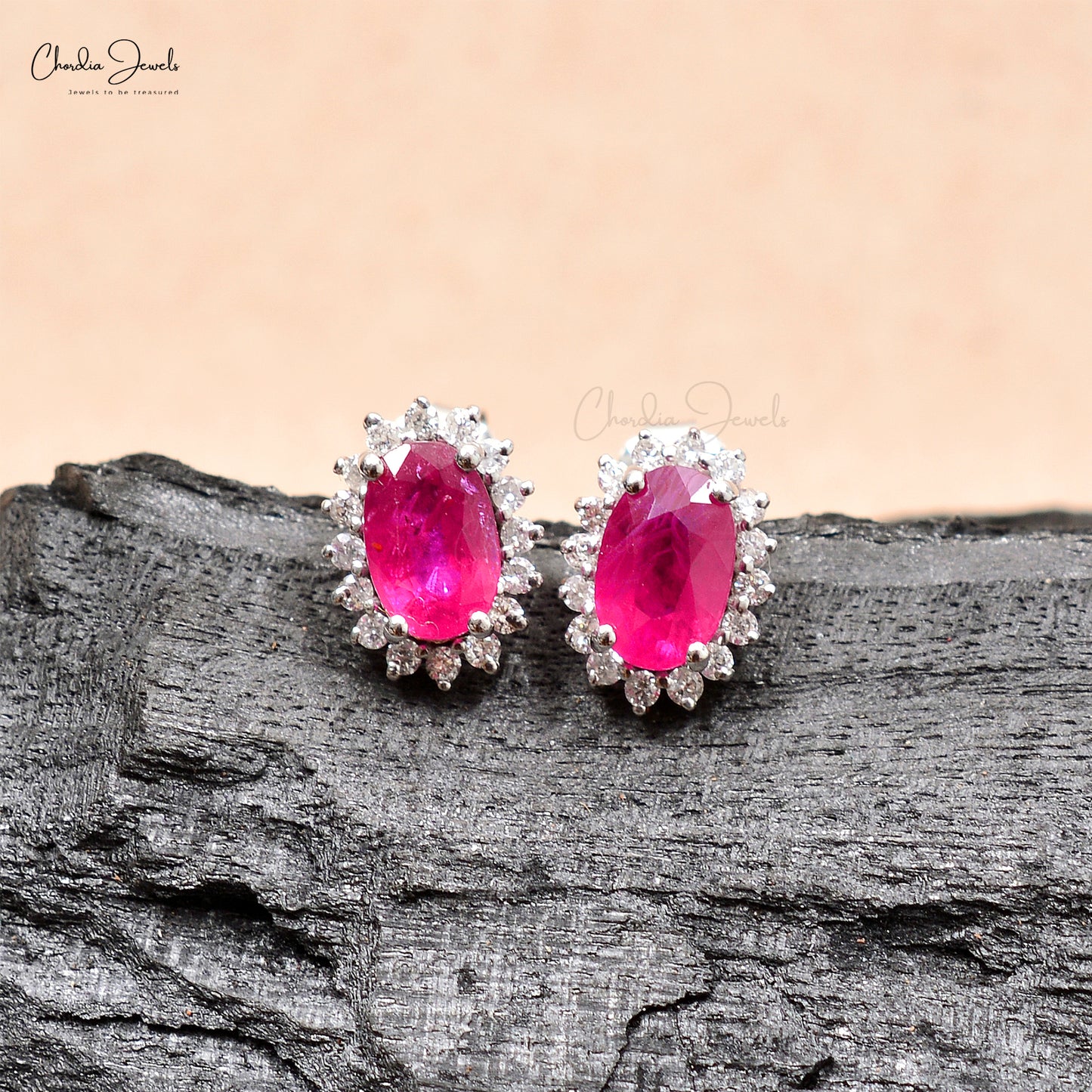 Ruby Diamond Halo Earrings