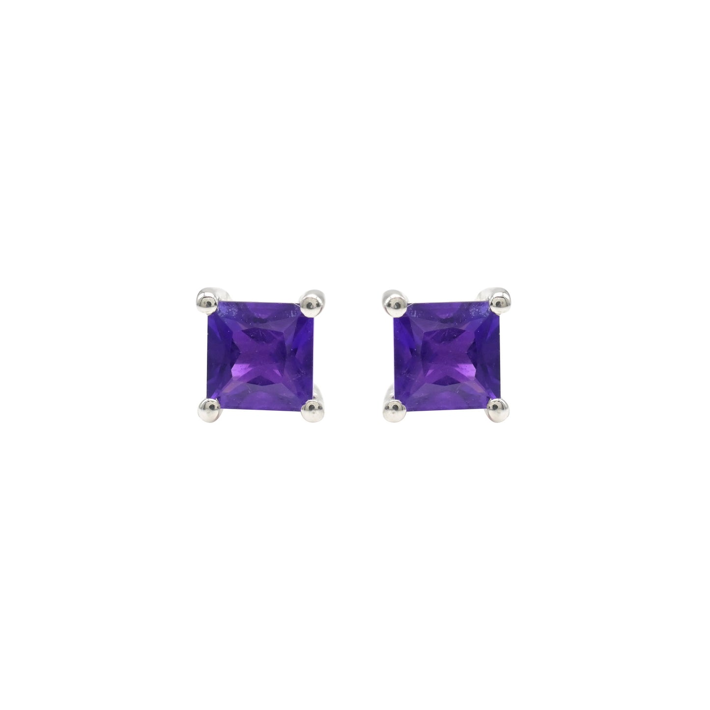 Solitaire Square Studs In 925 Sterling Silver Amethyst February Birthstone Earrings