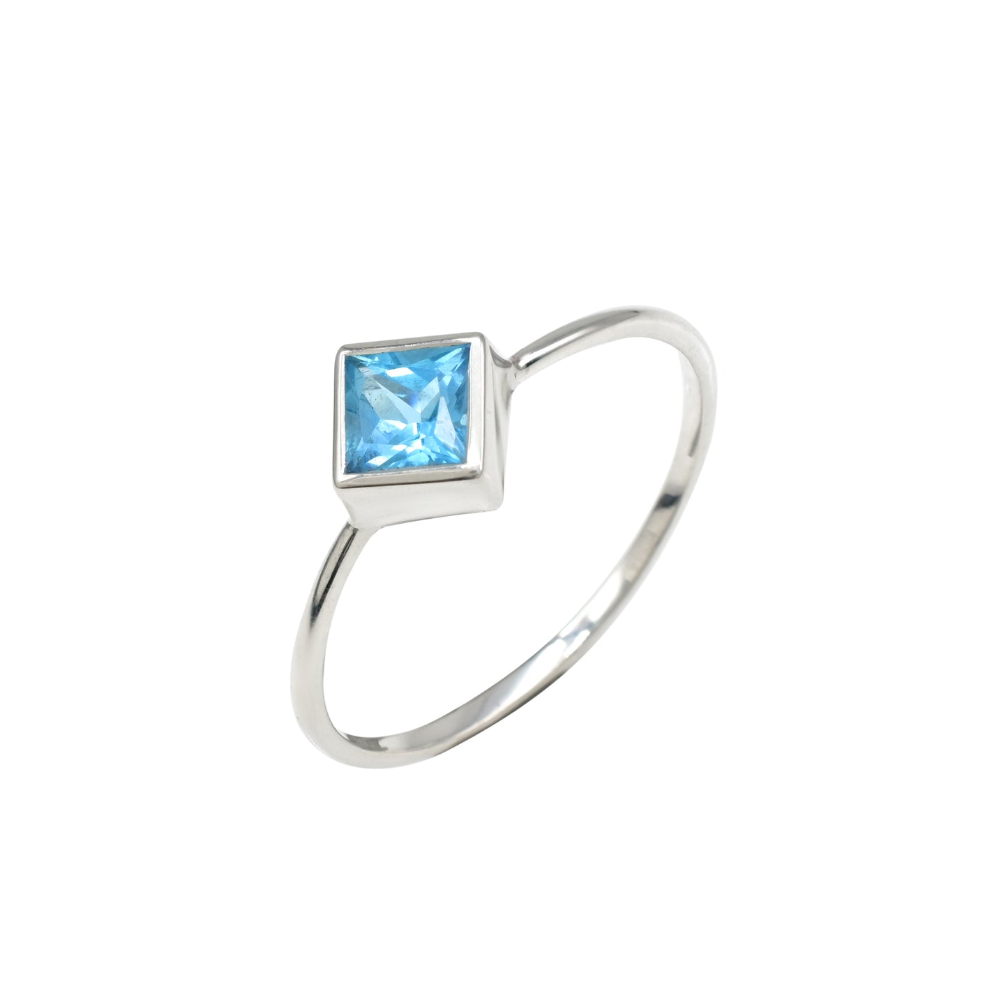 Bezel-stel Sterling Silwer Ring Met 0.72 Ct Switserse Blou Topaas Edelsteen Unieke Ringe
