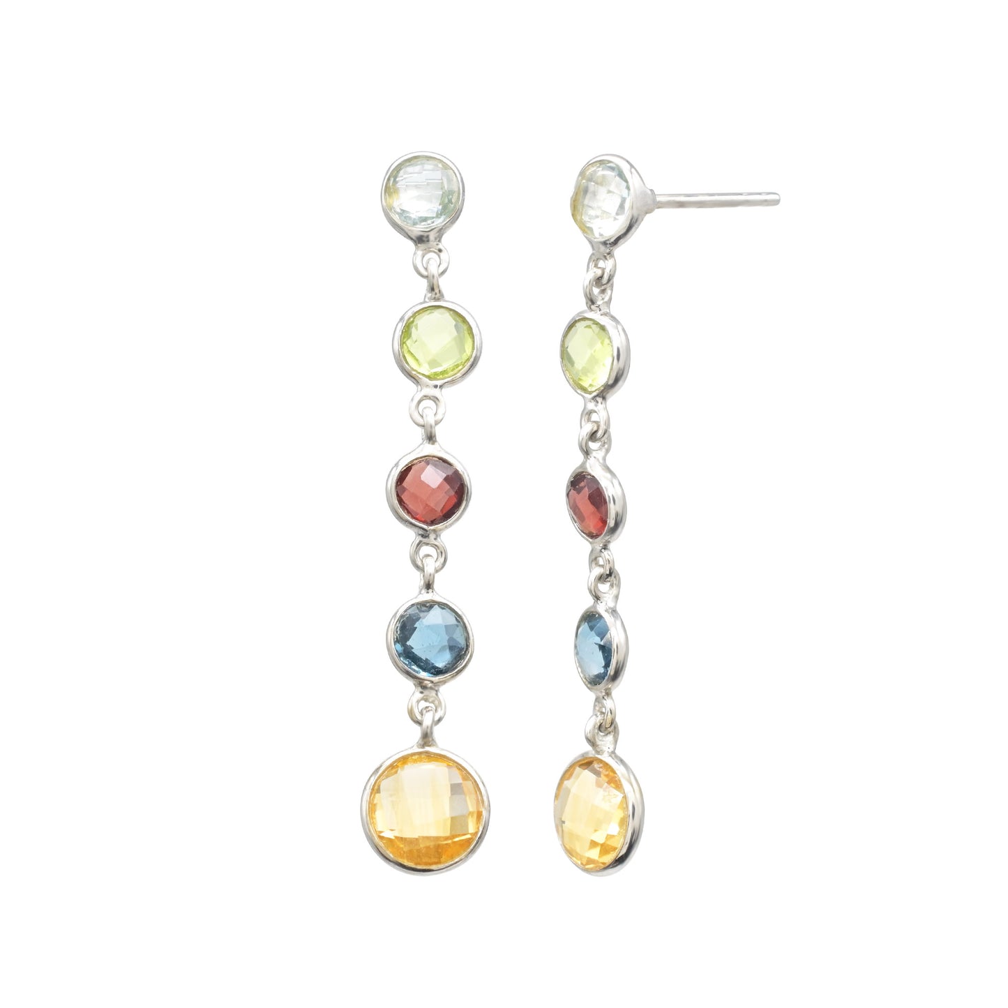 High Quality Multi Gemstone Both Side Faceted Dangle Earrings In 925 Sterling Silver