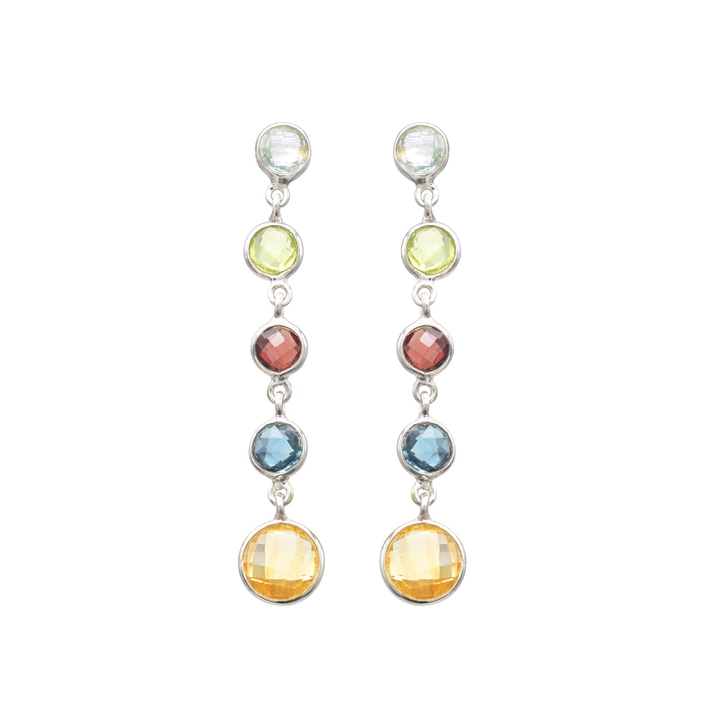 High Quality Multi Gemstone Both Side Faceted Dangle Earrings In 925 Sterling Silver