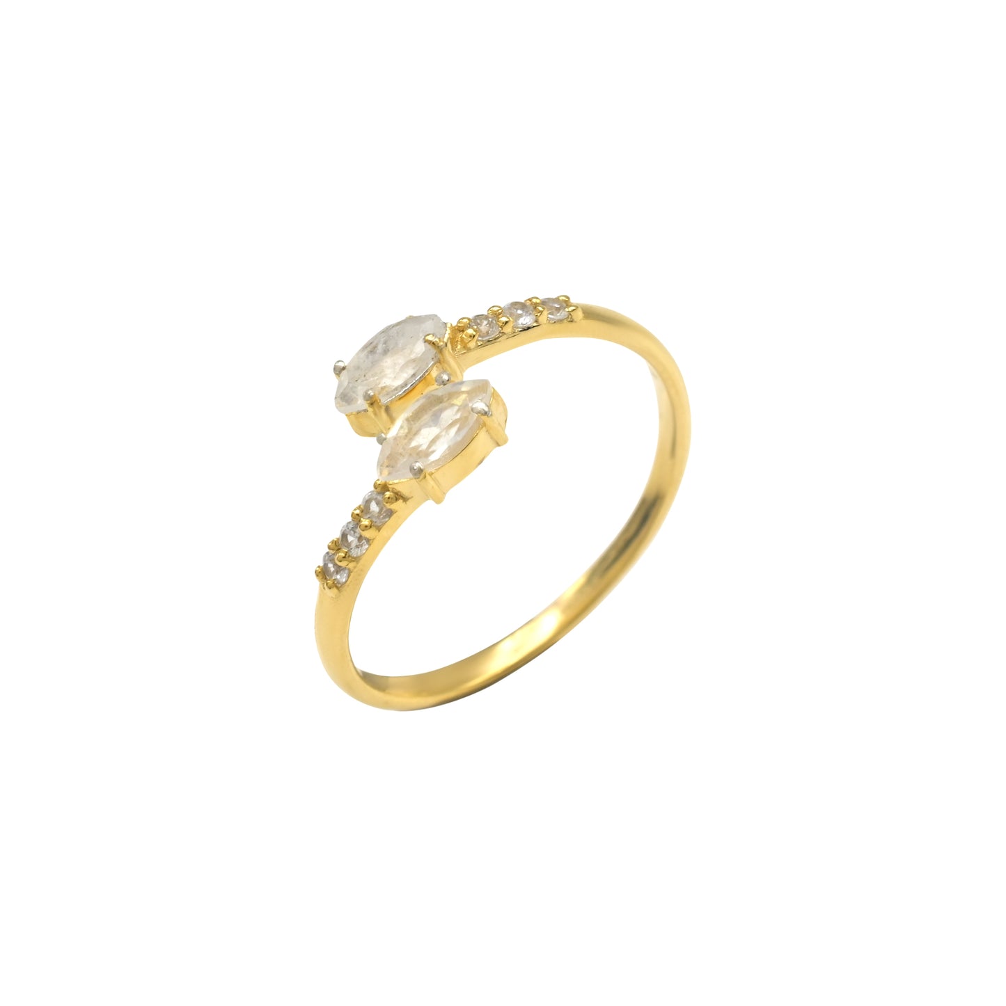 Marquise Oop Manchet Ring Met 6x3mm Reënboog Maansteen Sirkoon Sterling Silwer Ringe