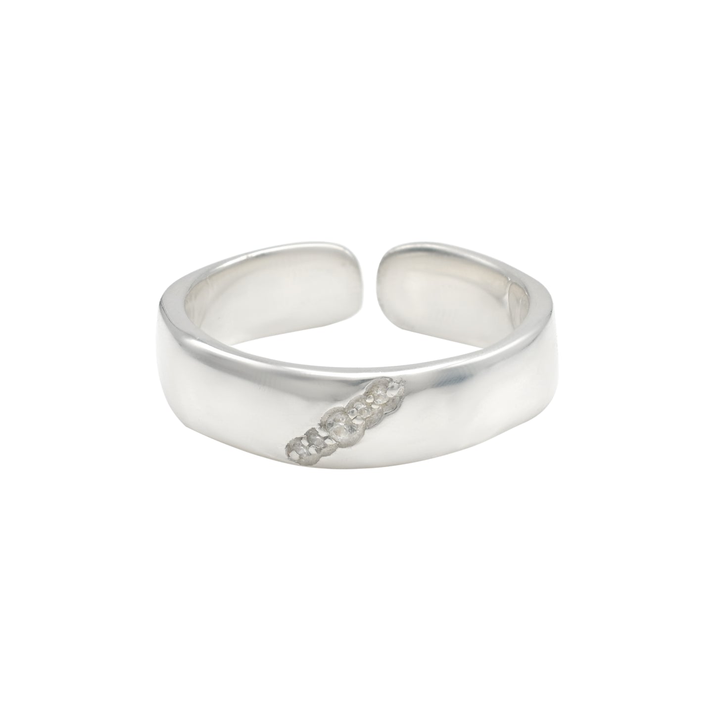 Fyn ronde gesnyde 0.05 karaat wit sirkon pave-stel in 925 sterling silwer stapelring