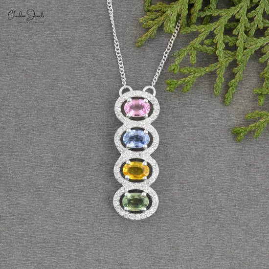 Hot selling 925 Sterling Silver Jewelry Genuine Multi Sapphire Pendant Cubic Zircon Pave Set Jewelry At Discount Price