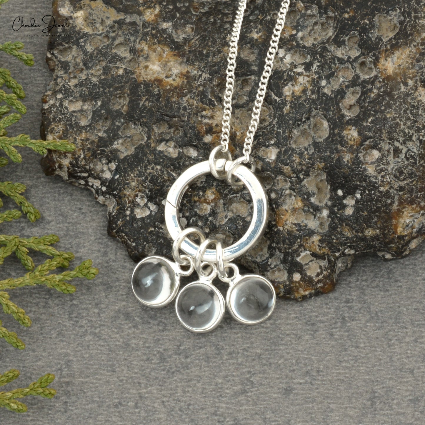 925 Sterling Silwer Wit Topaas Drie Steen Afneembare Hangende Bedelketting