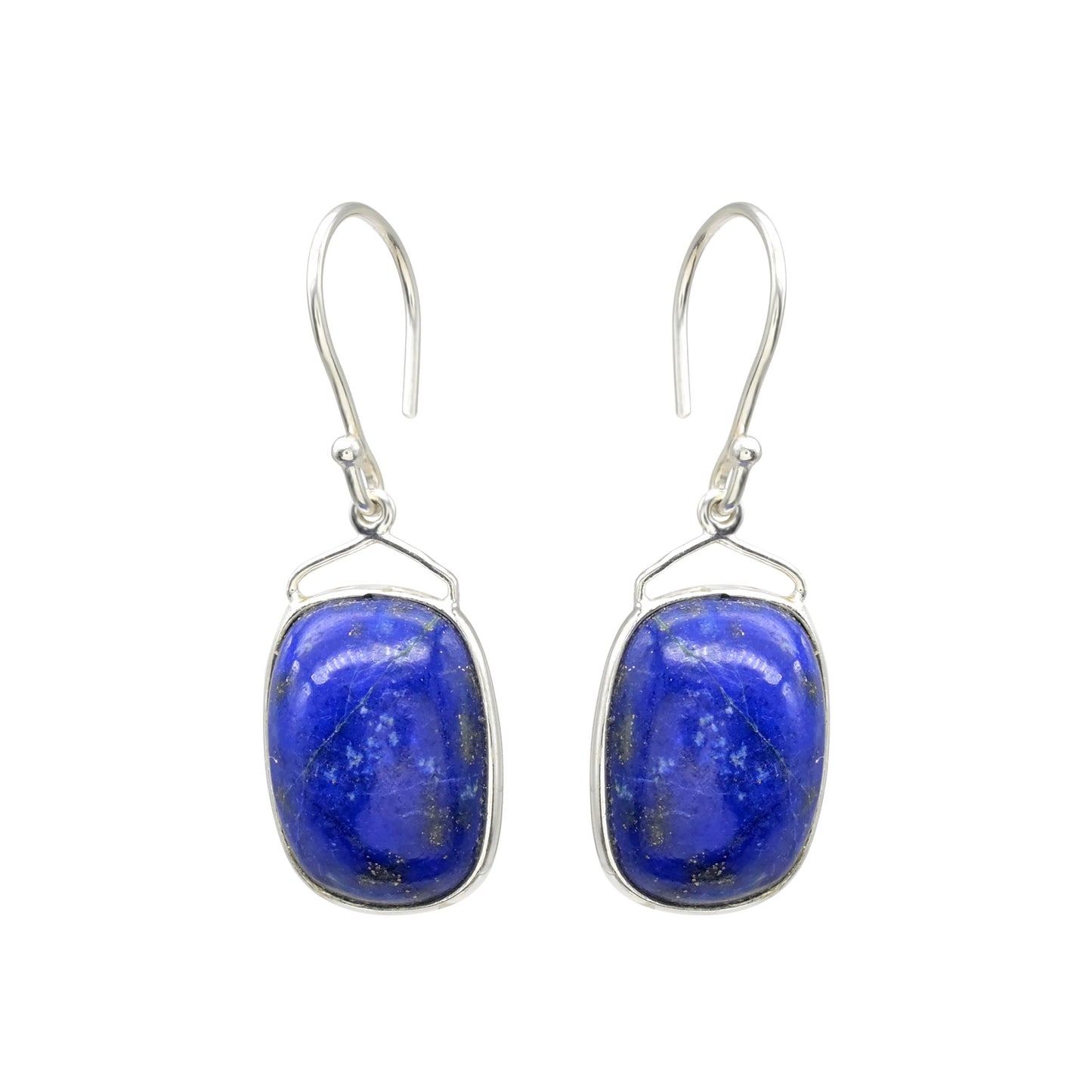 Natural Lapis Lazuli Solitaire Earrings With High Polish Sterling Silver Dangle Earrings