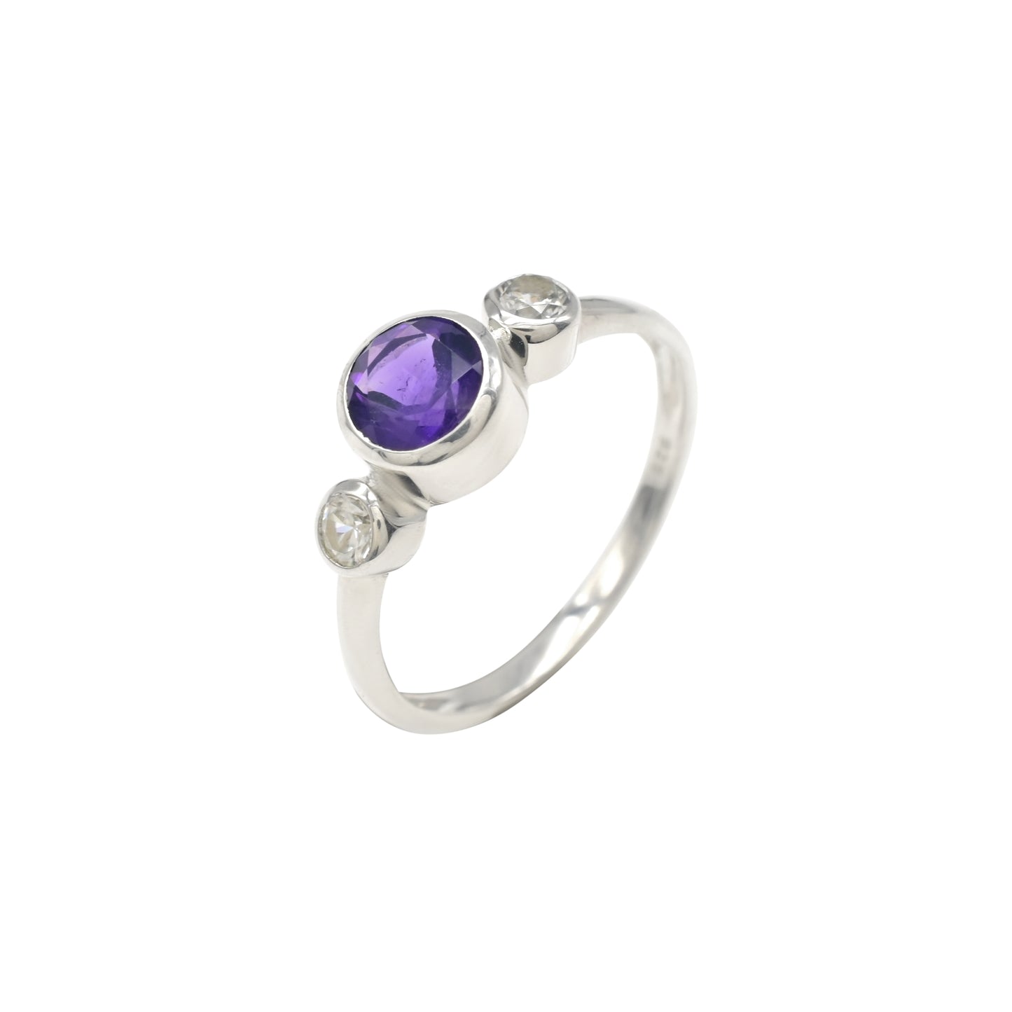 6mm Round Amethyst Bezel Set Ring in 925 Sterling Silver