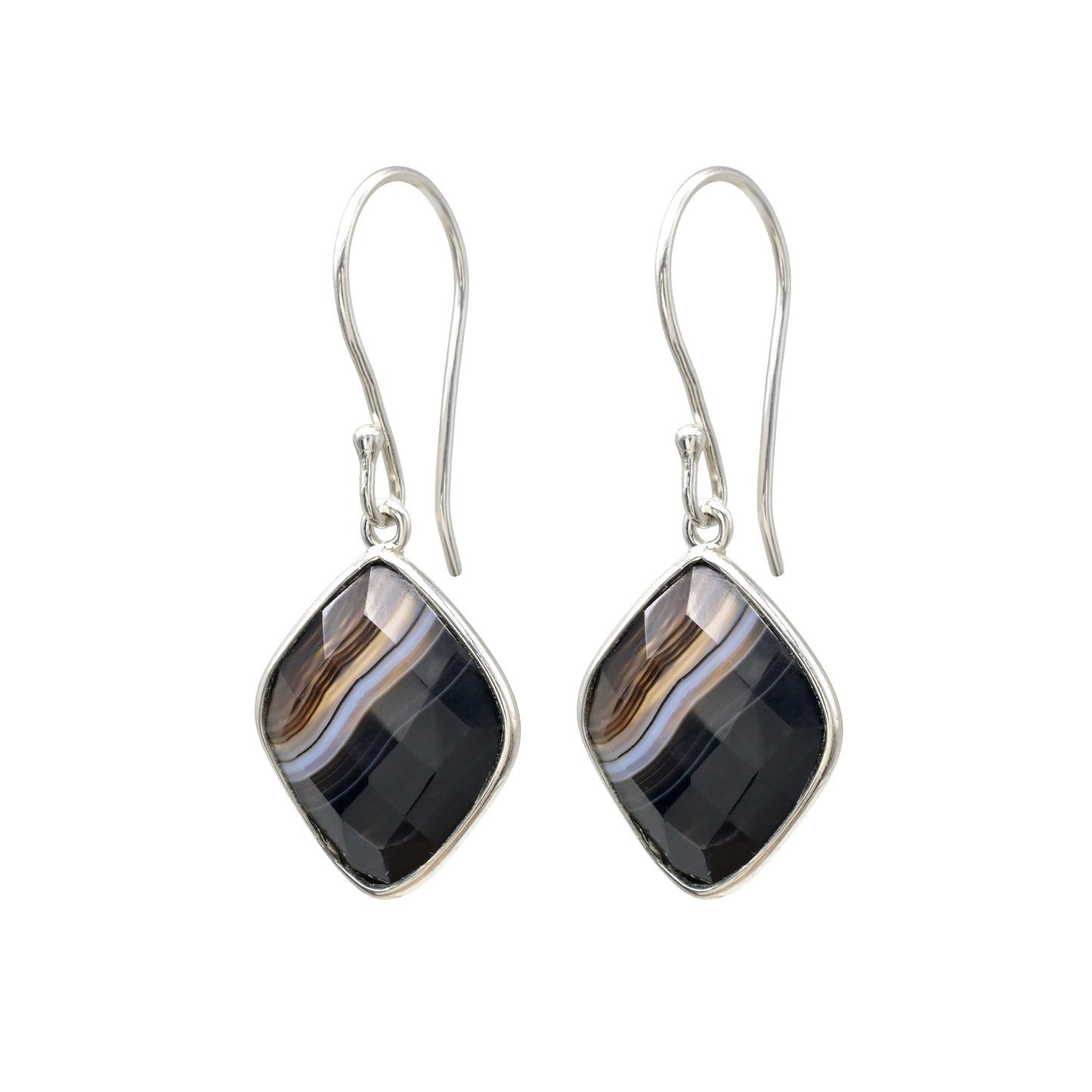 Top Quality 21 Ct Banded Agate Stone 925 Sterling Silver Dangling Earrings For Women