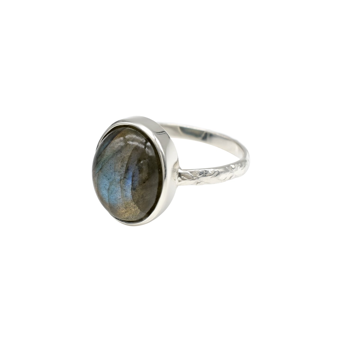 Sterling Silver Oval Solitaire Ring with Labradorite Stone