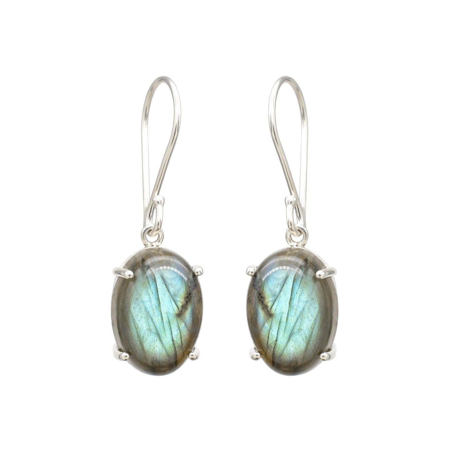 Oval Single Stone Earrings With 13.8 Ct Labradorite Wire Set In 925 Silver Jewelry
