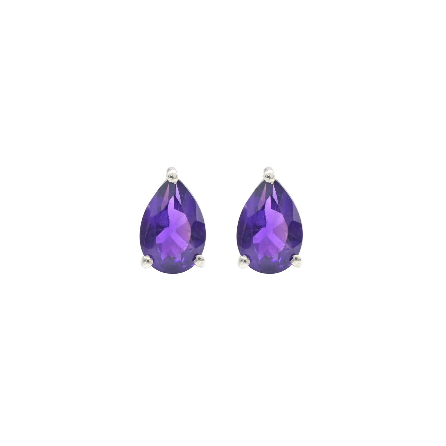 Solitaire Pear Studs In 925 Sterling Silver Amethyst February Birthstone Earrings