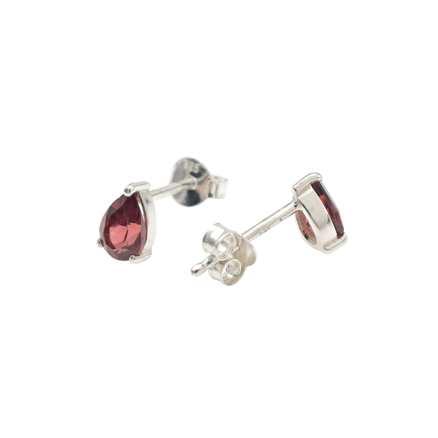 High Polish 925 Solid Silver Red Garnet 6x4mm Pear Cut Handmade Stud Earrings
