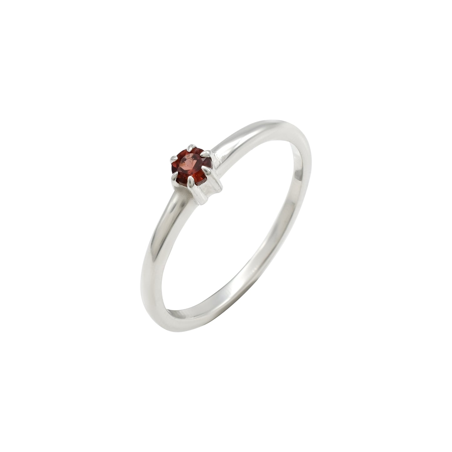 Solitaire Red Garnet Round Gemstone Ring in 925 Sterling Silver
