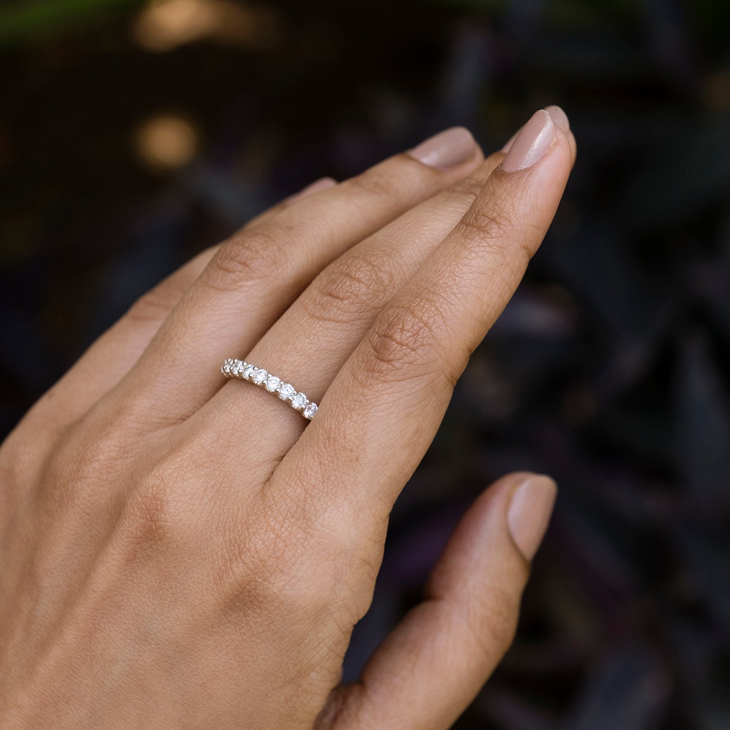 Dainty Eternity Wedding Band With 3mm G-H Diamond 14k Real White Gold Light Weight Ring
