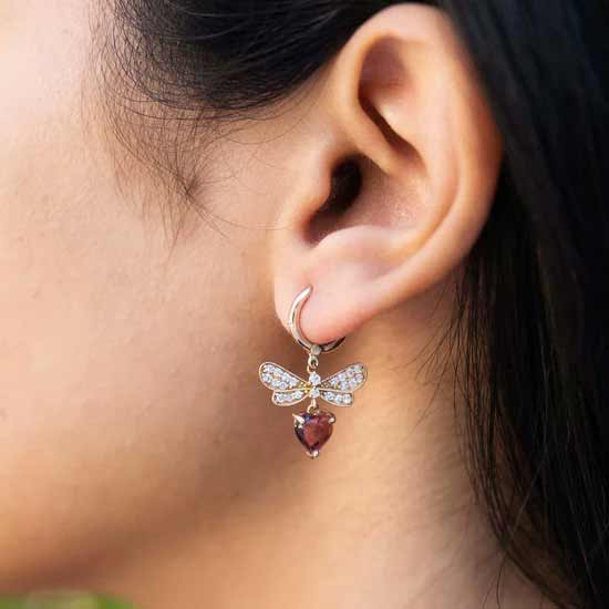 IGI Verified Dangle Earring With 6.5mm Pink Tourmaline Diamond 14k Rose Gold Earrings