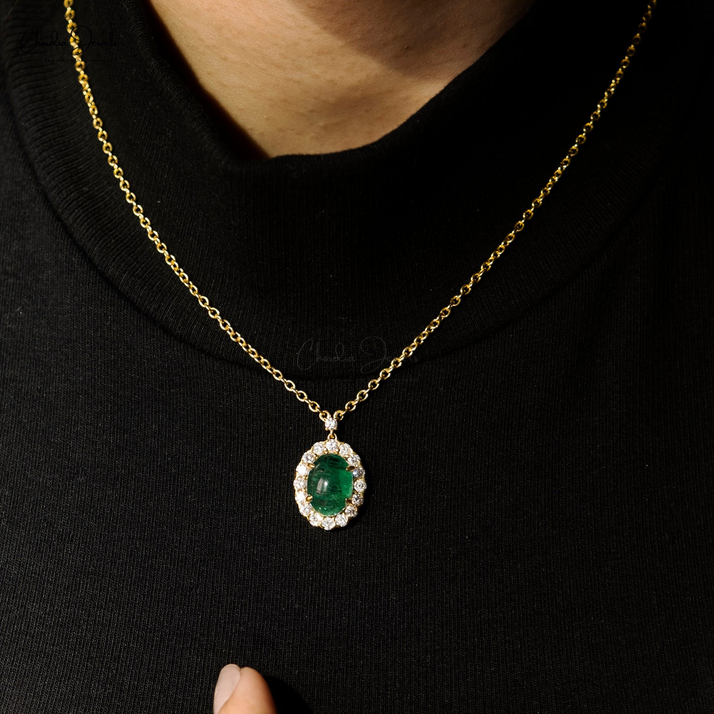 Statement Halo Necklace With 4.68 Ct Emerald Diamond Certified Necklace In 14k Yellow Gold