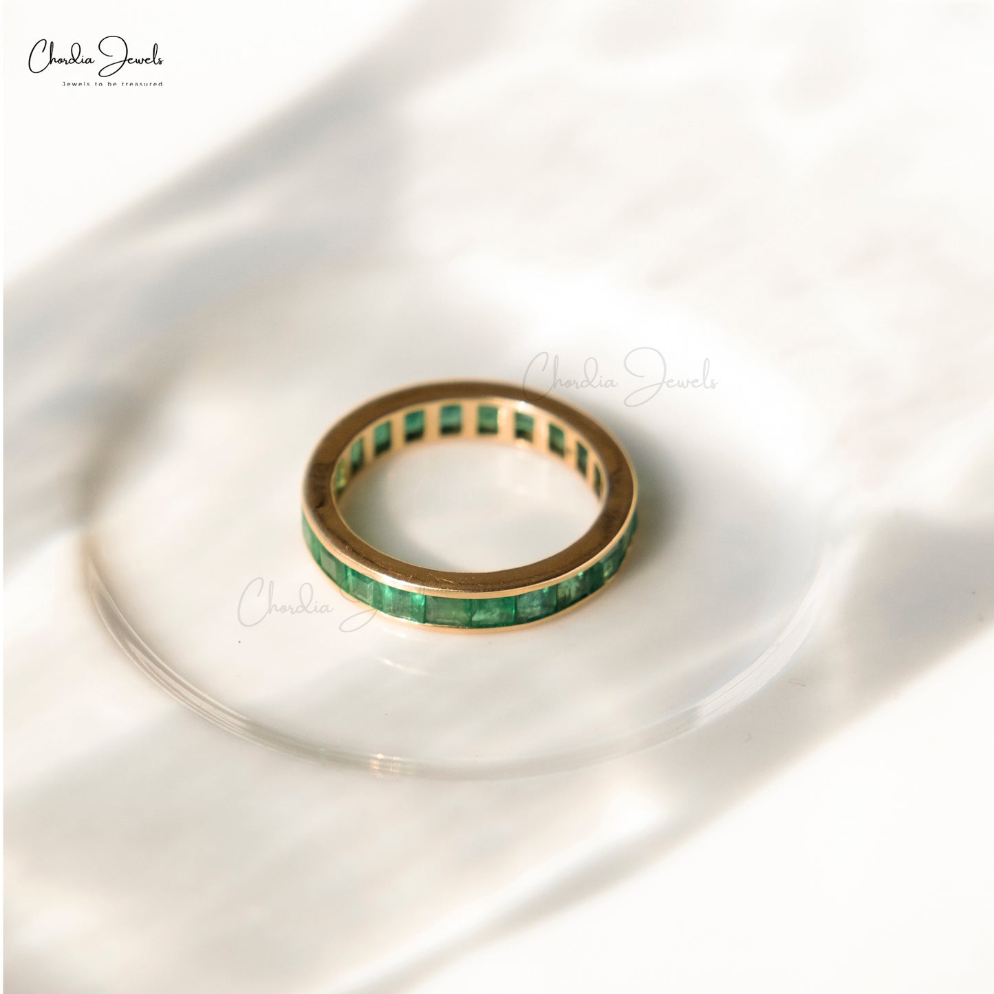 Real Emerald 14k Solid Gold Eternity Band Ring