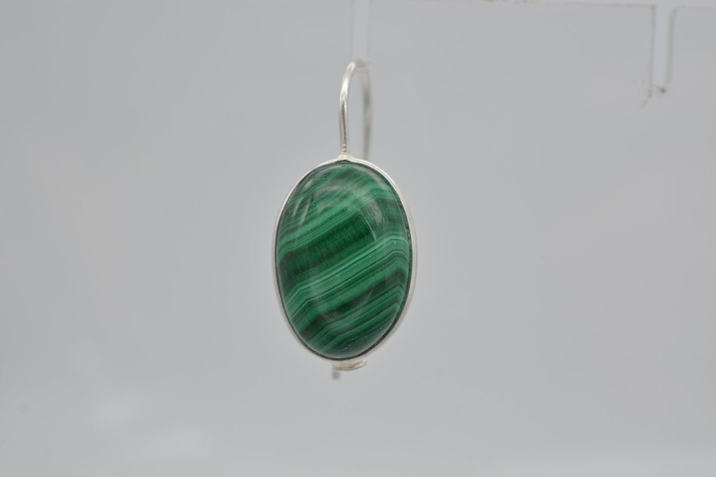 Natural Malachite Wire Earrings In 925 Sterling Silver Oval Gemstone Jewelry For Women