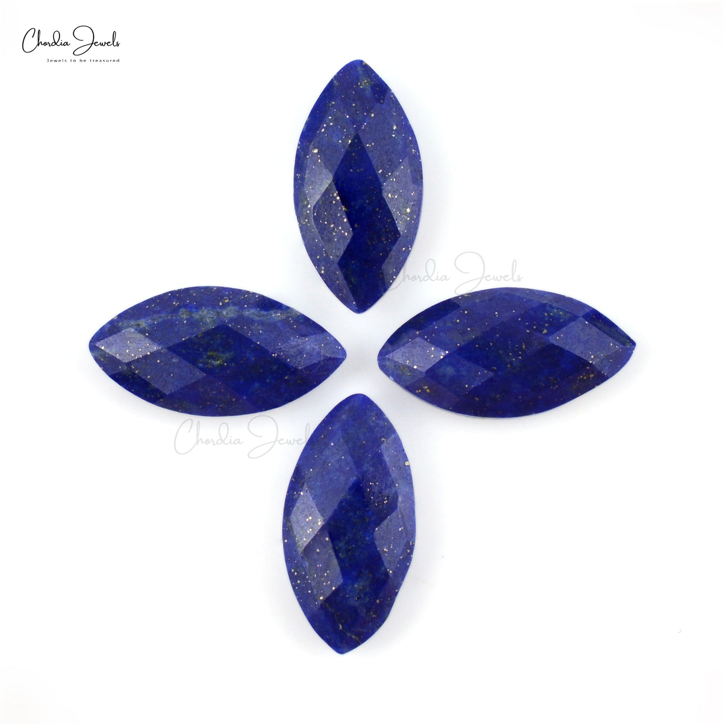 Natuurlike Lapis Lazuli Roosgesnyde Marquise 12x6mm Losse Stene Lot Vir Juweliersware Maak, 4 Stuk
