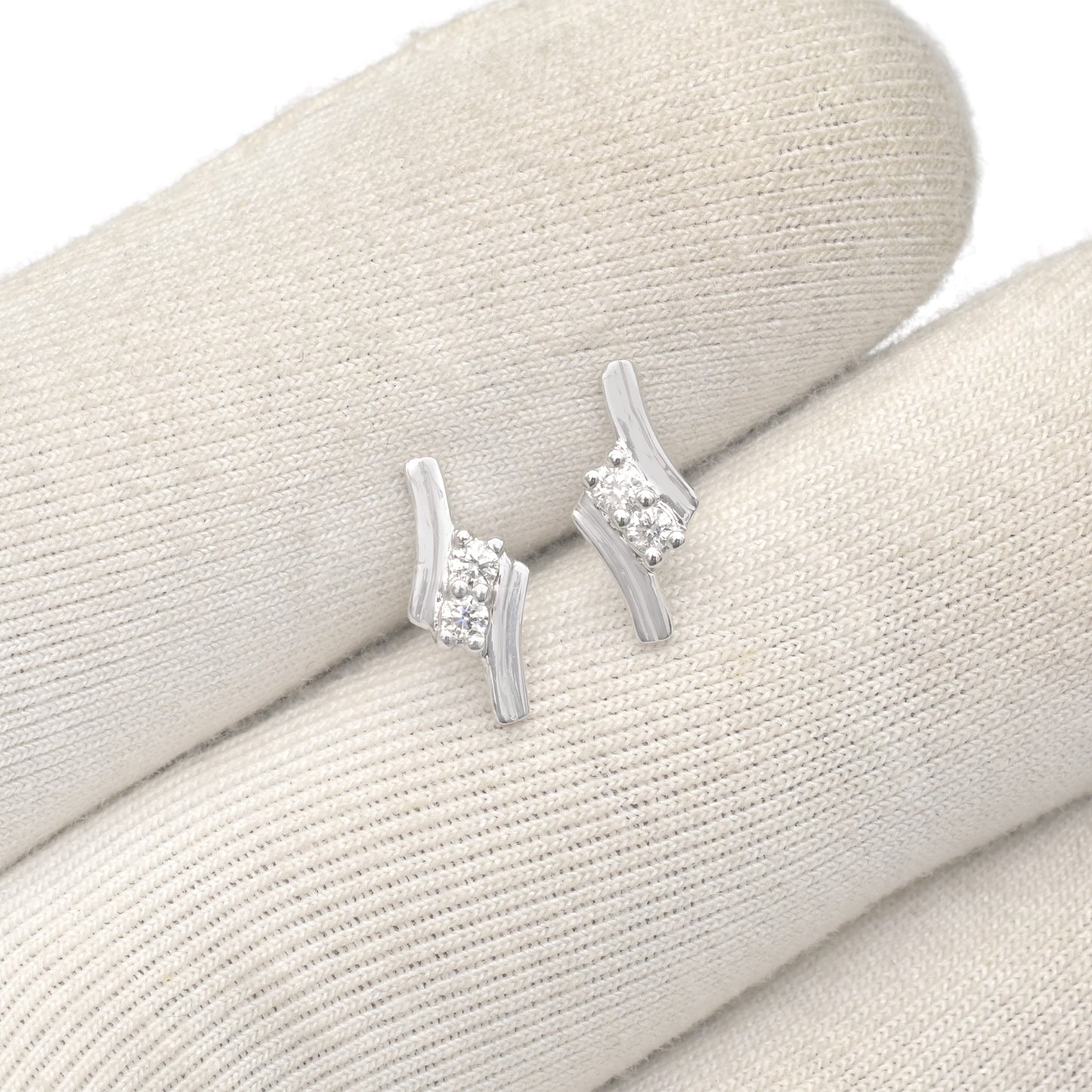 14k White Gold Two Stone Diamond Stud Earrings for Women