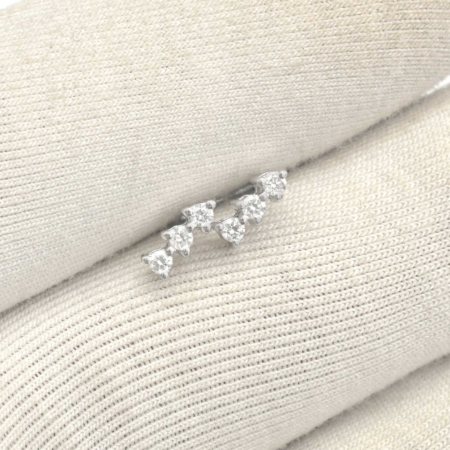 14k white gold triple diamond stud dainty earrings for women