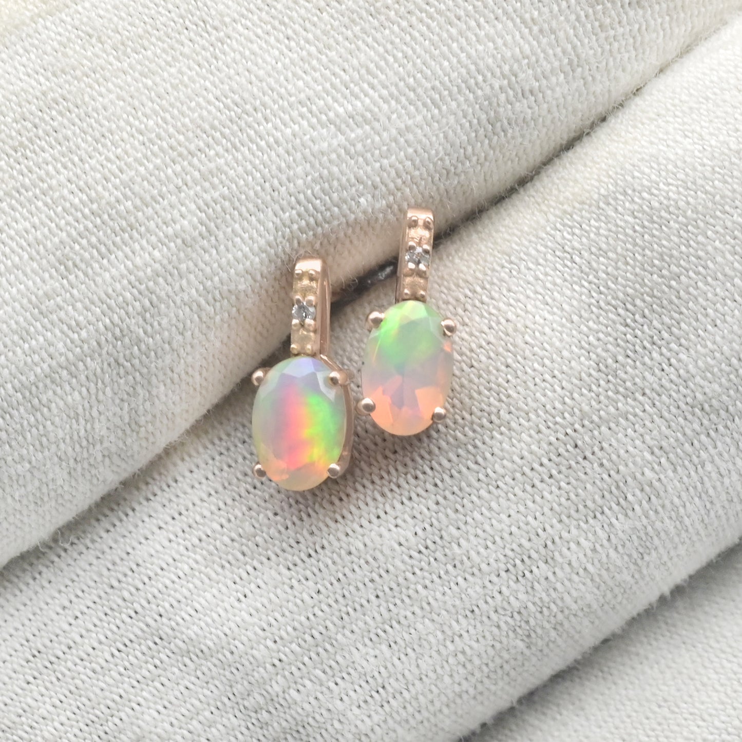Natuurlike Vuuropaal Solitaire Oorbelle In 14k Soliede Roosgoud Diamant Gemerkte Juweliersware